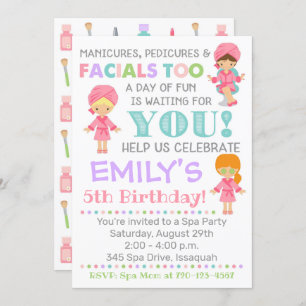 Spa Birthday Invitation Girl Spa Kaart