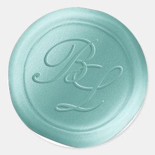 Spa Blauw Dubbel Monogram Faux Wax Seal Stickers