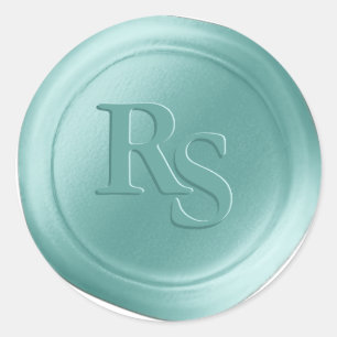 Spa Blauw Dubbel Monogram Huwelijkswaszegels Ronde Sticker