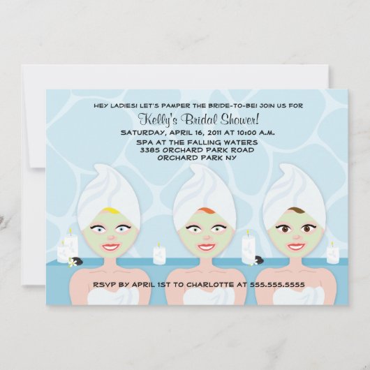 SPA BRIDAL SHOWER INVITATION Light Blue Kaart (Voorkant)