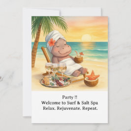Spa by the beach with Hippo  Invitation Kaart