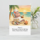 Spa by the beach with Hippo  Invitation Kaart (Staand voorkant)