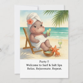 Spa by the beach with Hippo  Invitation Kaart