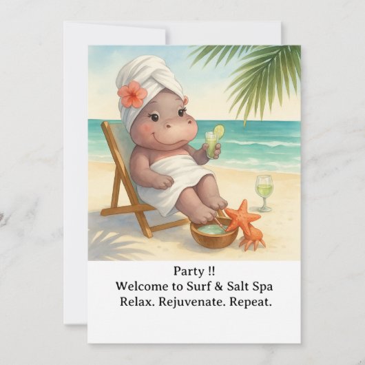 Spa by the beach with Hippo Invitation Kaart (Voorkant)