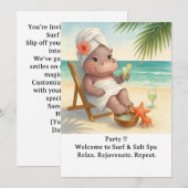 Spa by the beach with Hippo Invitation Kaart (Voorkant / Achterkant)