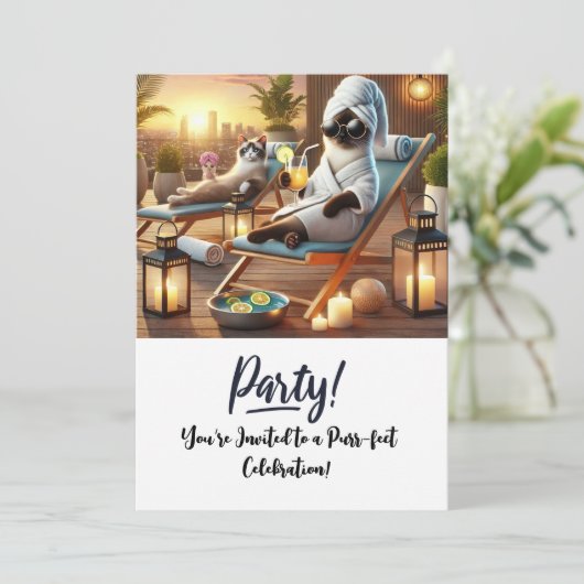 SPA Chat Anniversaire Carte d'invitation (Debout devant)