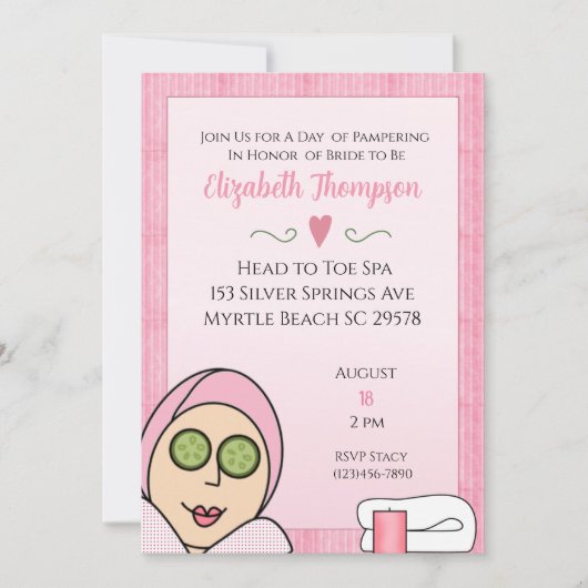 Spa Dag Vrijgezellenfeest Roze Invitation Kaart (Voorkant)