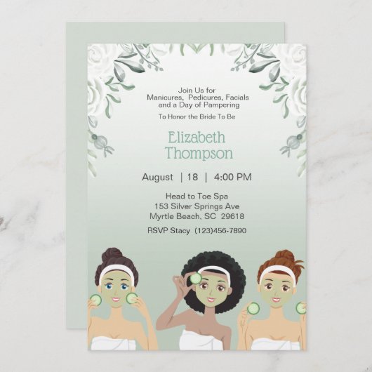 Spa Day Bachelorette Party Floral Invitation (Devant / Derrière)