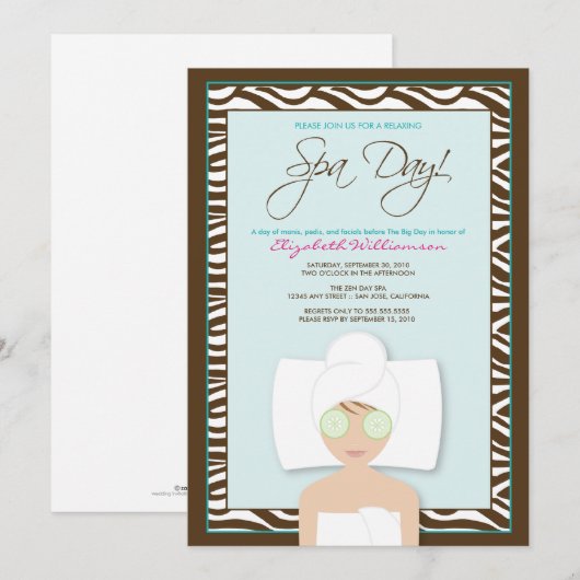 Spa Day Bridal Shower Invitation (blauw) Kaart (Voorkant / Achterkant)