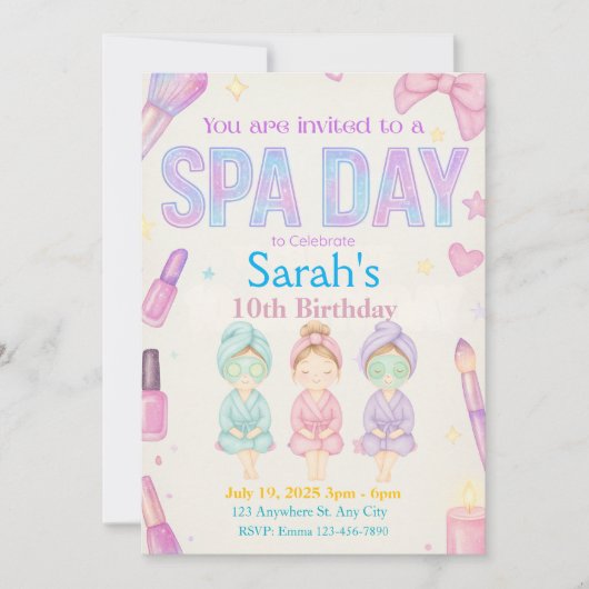 Spa Day Fête Fille Anniversaire Invitation (Devant)