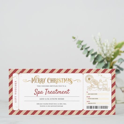 Spa Day Massage Kerstcadeau Ticket Voucher Kaart (Staand voorkant)
