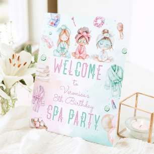 Spa-feest Pastel Verjaardags Welkom Reclamebord Met Voetstuk