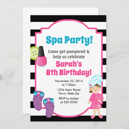 Spa fête Anniversaire Invitation Pamper Party (Devant / Derrière)