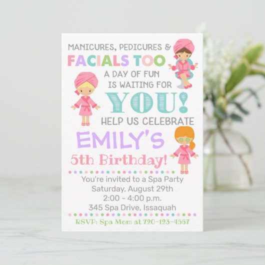 Spa Invitation Anniversaire Fille Spa (Debout devant)