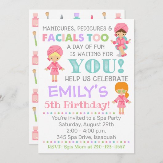 Spa Invitation Anniversaire Fille Spa (Devant / Derrière)