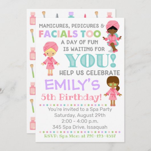 Spa Invitation Anniversaire Fille Spa (Devant / Derrière)