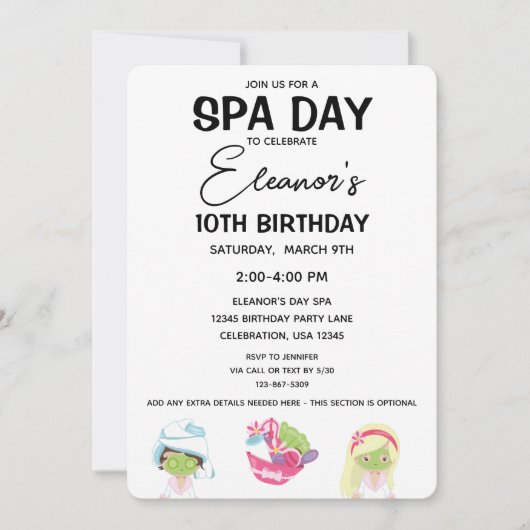 Spa Jour Anniversaire Fille Fête Invitation (Devant)