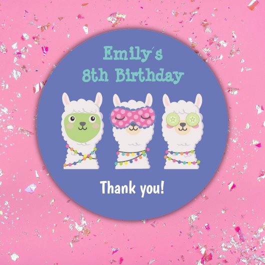 Spa lama feest, pyjamafeest ronde sticker