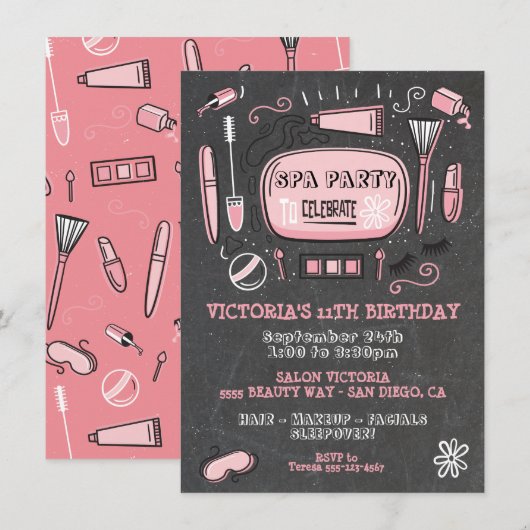 Spa Maquillage Anniversaire Fête Invitation (Devant / Derrière)