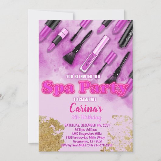 Spa Maquillage Glam Invitation d'anniversaire (Devant)