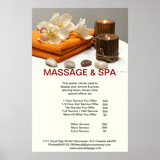 Spa Massage Beauté Salon Poster aux bougies (Devant)