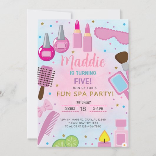 SPA meisje verjaardagsfeestje uitnodigen, SPA vier Kaart (Voorkant)