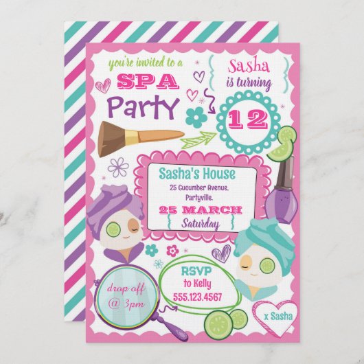Spa Party Birthday Invitation Kaart (Voorkant / Achterkant)