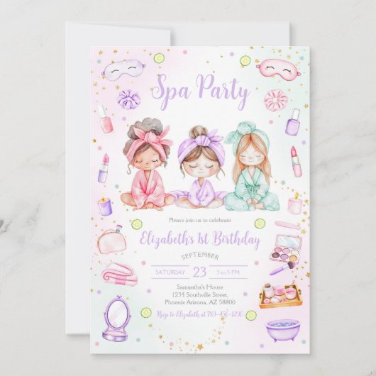 Spa Party Birthday Invitation Kaart (Voorkant)