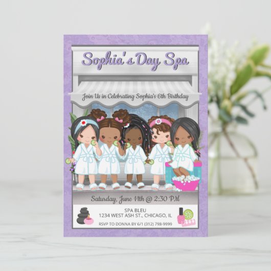 Spa Party Invitation for Young Girls Kaart (Staand voorkant)