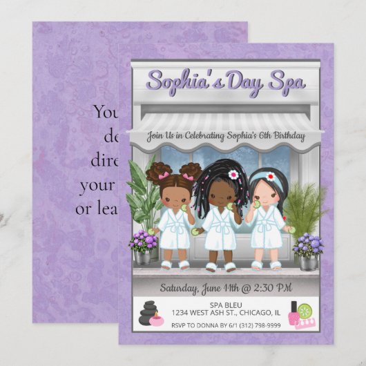 Spa Party Invitation for Young Girls Kaart (Voorkant / Achterkant)