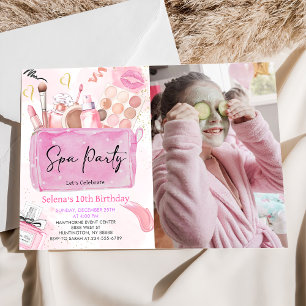 Spa Party Meisje Make-up Verjaardag Foto Uitnodigi Kaart