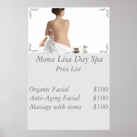 Spa prijslijst poster (Voorkant)
