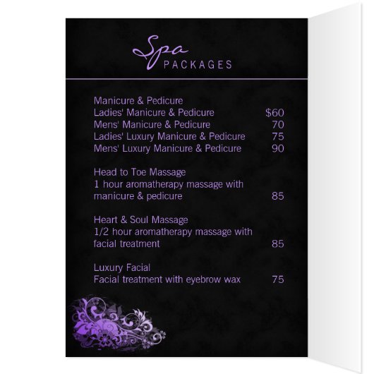 Spa Salon Brochure Wenskaart Floral Paars (Binnen (Links))