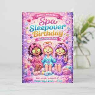 Spa Slaapfeest Verjaardagsfeest Uitnodiging - Meis