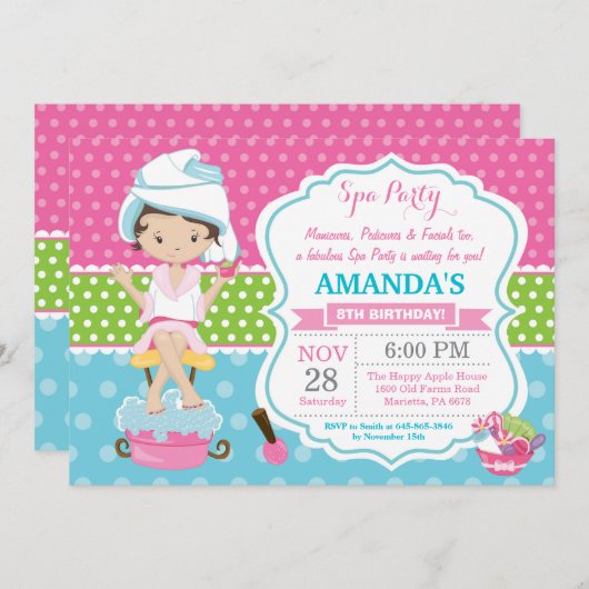 Spa Sleepover Anniversaire Fête Invitation (Devant / Derrière)