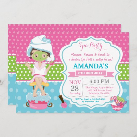 Spa Sleepover Anniversaire Fête Invitation (Devant / Derrière)