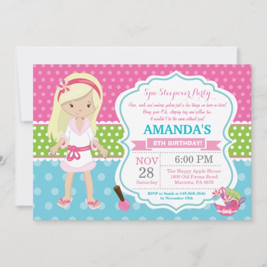Spa Sleepover Stwood Anniversaire Fête Invitation (Devant)
