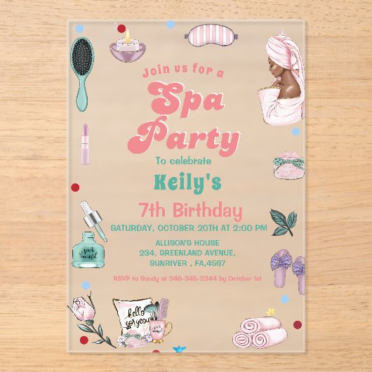 Spa Verjaardag Pamper Party Verjaardag Acryl Uitnodigingen (Voorkant)