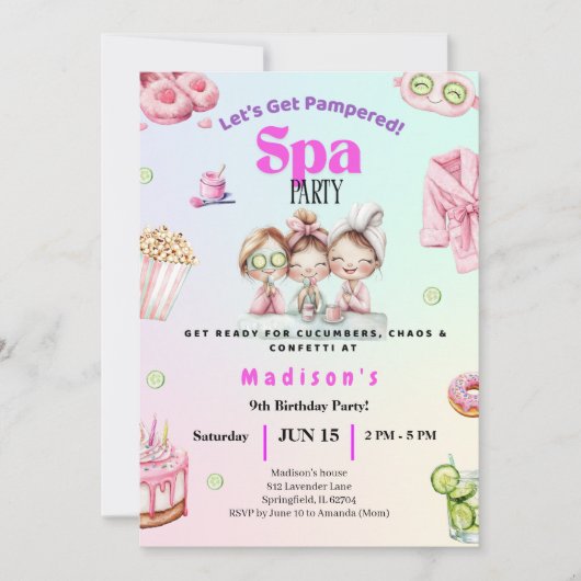 Spa verjaardagsuitnodiging • Verwenningsfeest uitn Kaart (Voorkant)