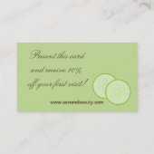 Spa verte Spa de concombre Carte de visite de mass (Dos)