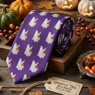 Spaak of snoep rondbrengend spook met pompoen snoe stropdas