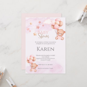 Spaans Baby shower Uitnodiging Roze Beer Meisje