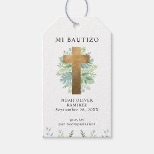Spaans, Baptism Elegant Gold Cross met Griekenland Cadeaulabel