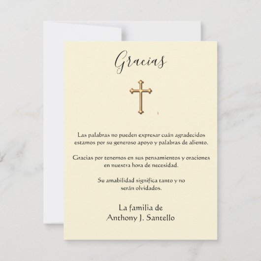 Spaans Begrafenis Sympathie Heilige Kaart Dank u (Achterkant)