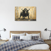 Spaans Black Bull Acryl Waterverf Canvas Afdruk (Insitu (Slaapkamer))