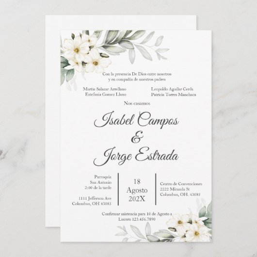 Spaans Bloemen bruiloft Kaart (Voorkant / Achterkant)