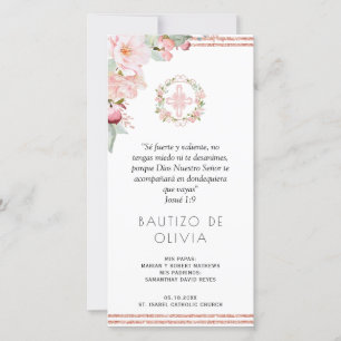 Spaans Blush, Mint Floral Baptism Bladwijzer Favor Bedankkaart