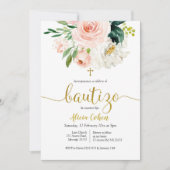 Spaans Blush Pink Floral Bautizo Invitacion Kaart (Voorkant)