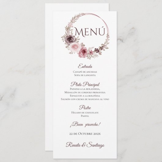 Spaans Boho Bruiloft Menu (Voorkant / Achterkant)
