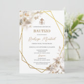 Spaans Boho Doop Bloemen Uitnodiging (Staand voorkant)